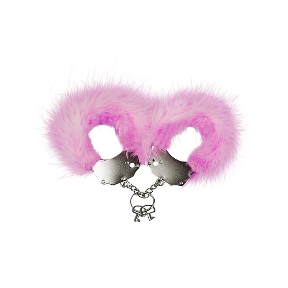 Наручники металеві adrien lastic handcuffs pink з рожевим пухнастим оздобленням