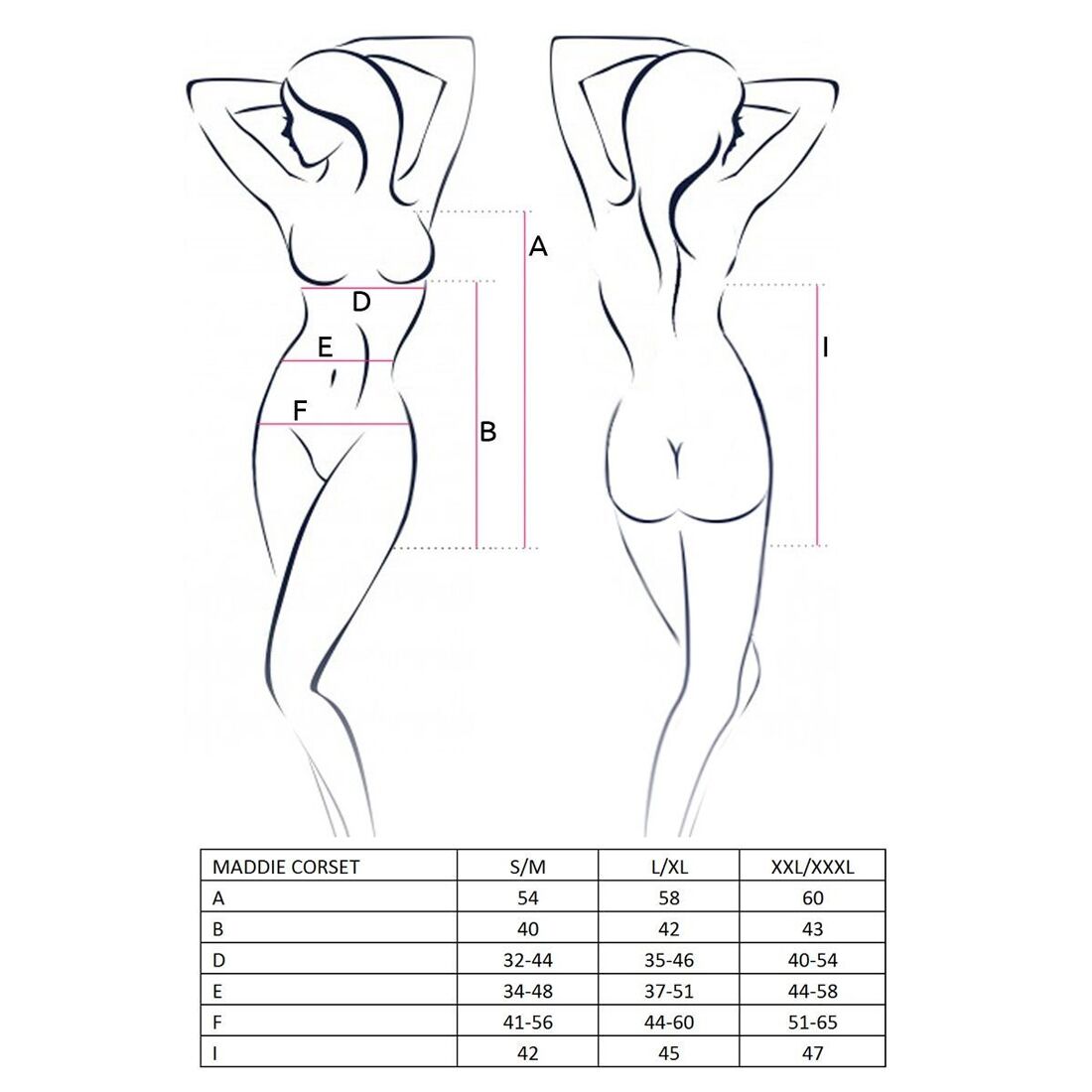 Корсет сорочка з пажами passion maddie corset l/xl, black, трусики