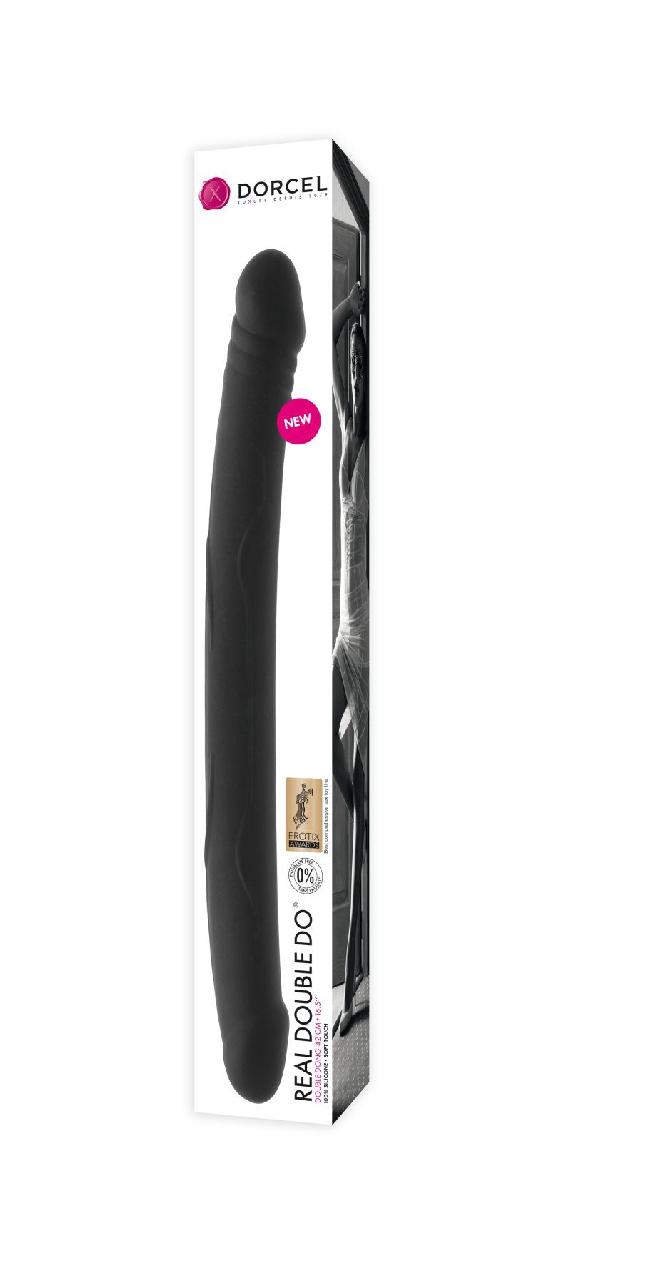 Фалоімітатор двосторонній dorcel real double do black, діаметр 4 см, довжина 42 см