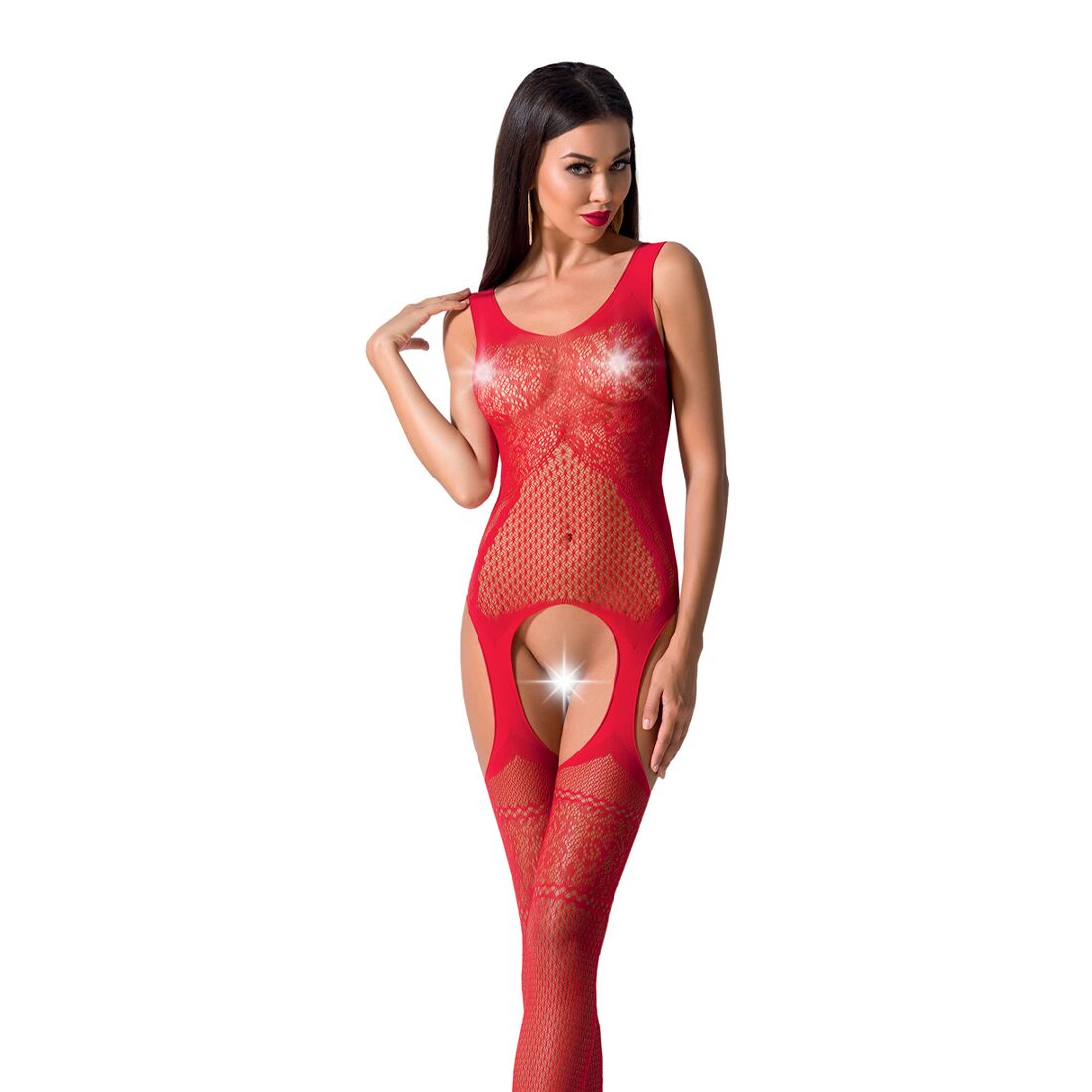 Бодістокінг passion bs061 red, комбінезон, імітація панчіх