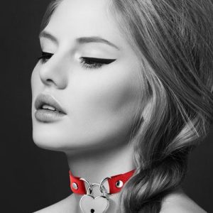 Чокер з замочком сердечком bijoux pour toi heart lock red, екошкіра