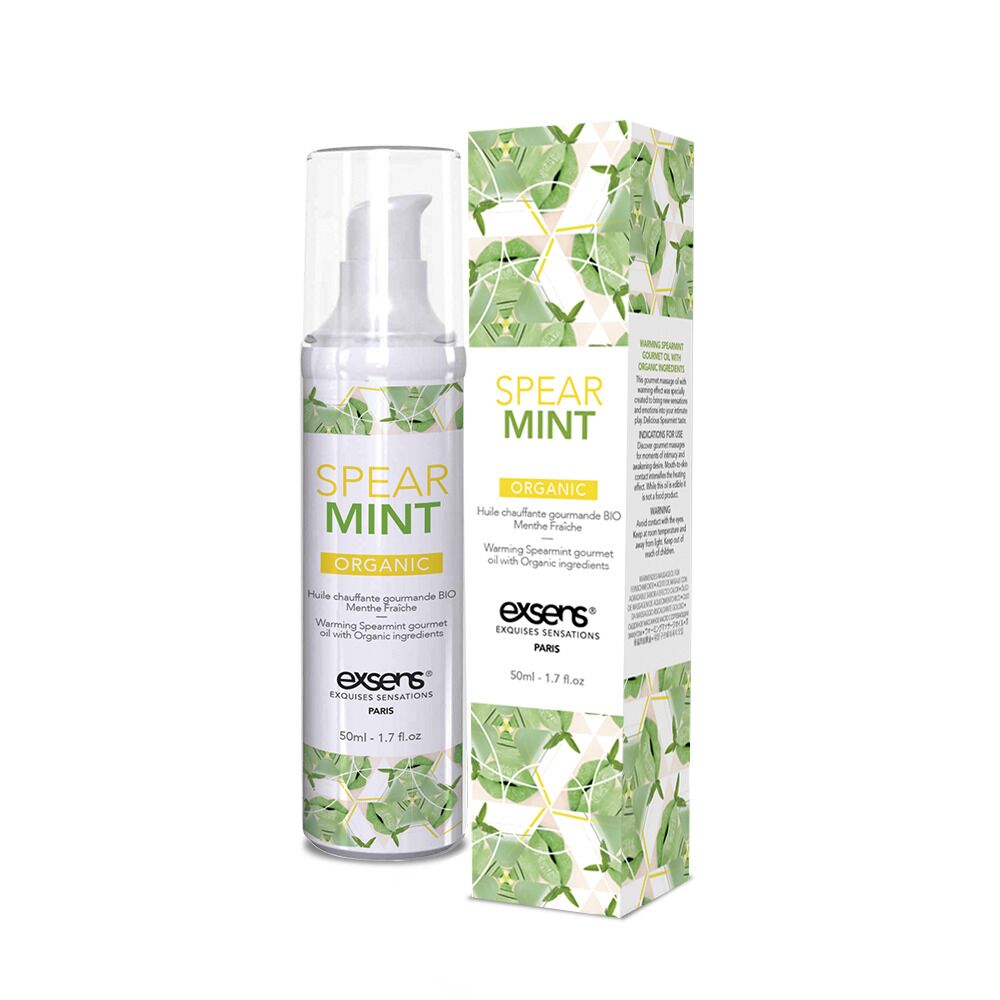 Масажна олія exsens organic spear mint 50мл розігрівальна, без цукру, без парабенів, їстівна