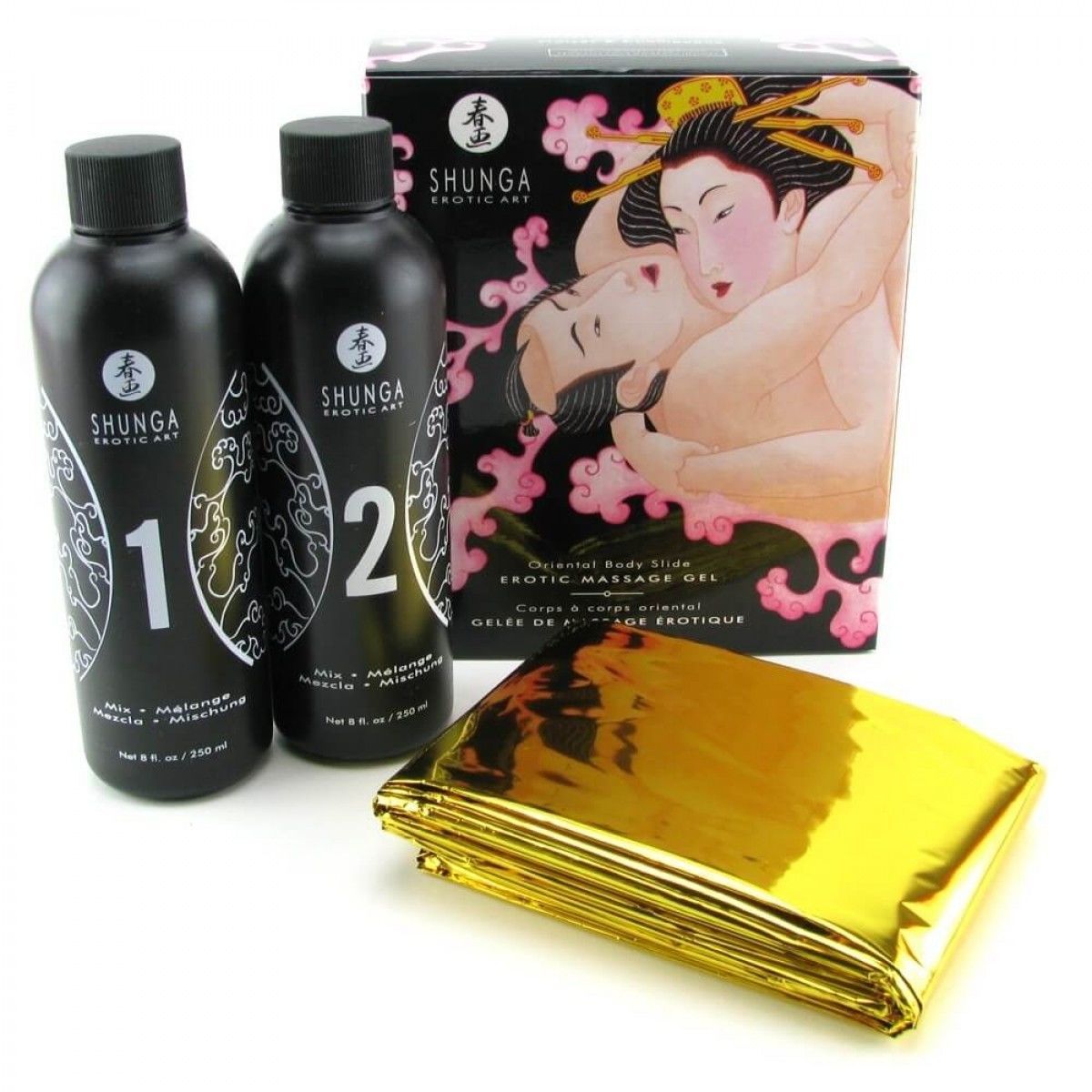 Гель для nuru масажу shunga oriental body to body – sparkling strawberry wine плюс простирадло