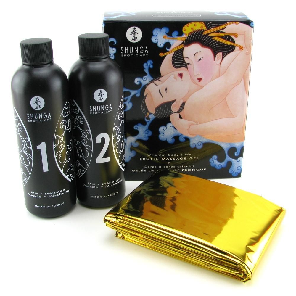 Гель для nuru масажу shunga oriental body to body – exotic fruits (2 x 225 мл) плюс простирадло