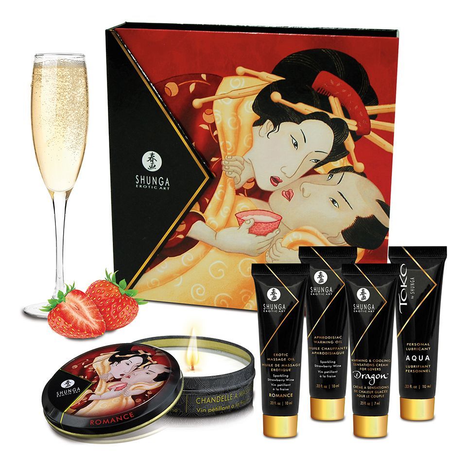 Подарунковий набір shunga geishas secrets – sparkling strawberry wine: для шикарної ночі вдвох
