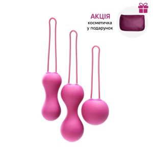 Набір вагінальних кульок je joue ami fuchsia, діаметр 3,8 3,3 2,7см, вага 54 71 100гр + подарунок косметичка