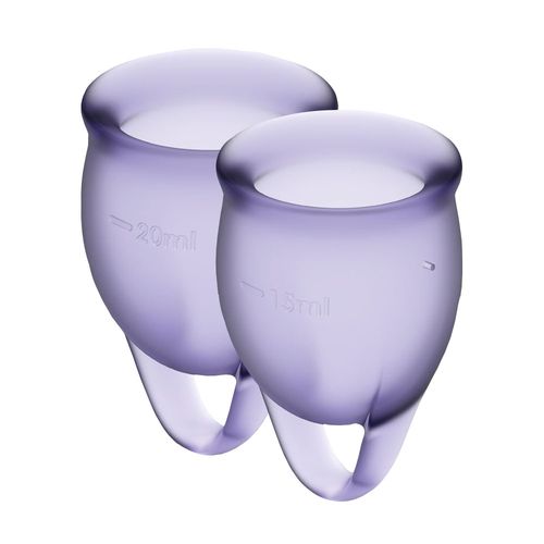 Набір менструальних чаш satisfyer feel confident (lila), 15мл та 20мл, мішечок для зберігання