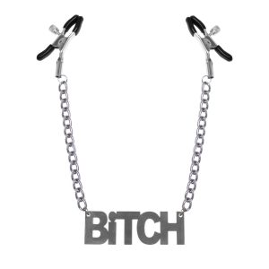 Затискачі для сосків bitch, feral feelings nipple clamps bitch, срібло/чорний