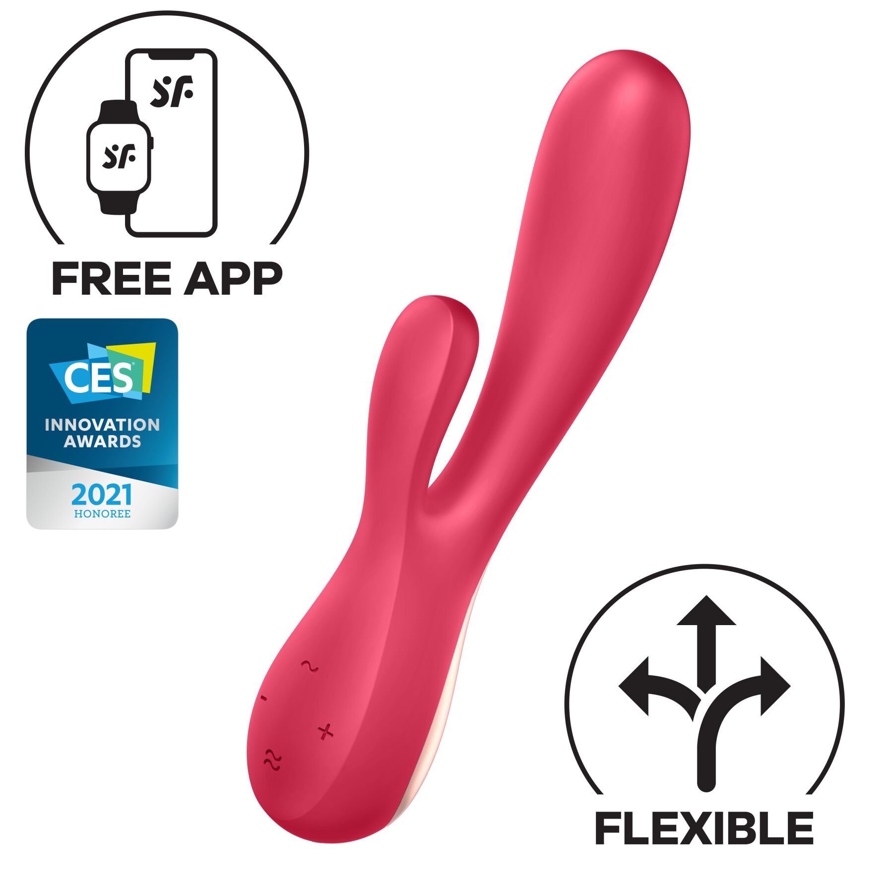 Смарт вібратор кролик satisfyer mono flex red, 2 мотори, керування через інтернет