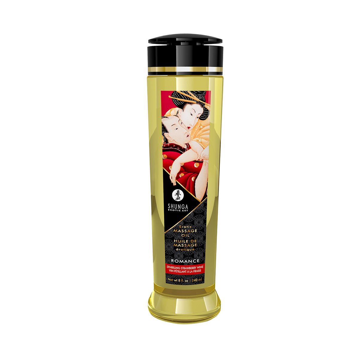 Масажна олія shunga romance – sparkling strawberry wine (240 мл) натуральна зволожувальна