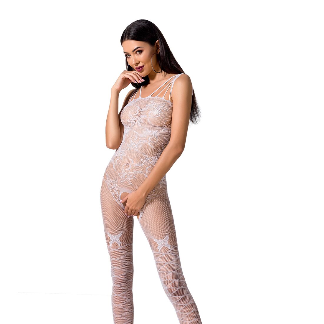 Ажурний бодістокінг з інтимними вирізами passion bs076 white